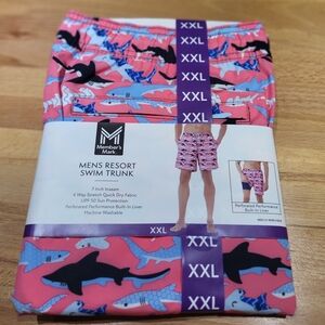 Nwt Member's Mark Men's Size XXL Resort Swim Trunks - Pink Shark Print